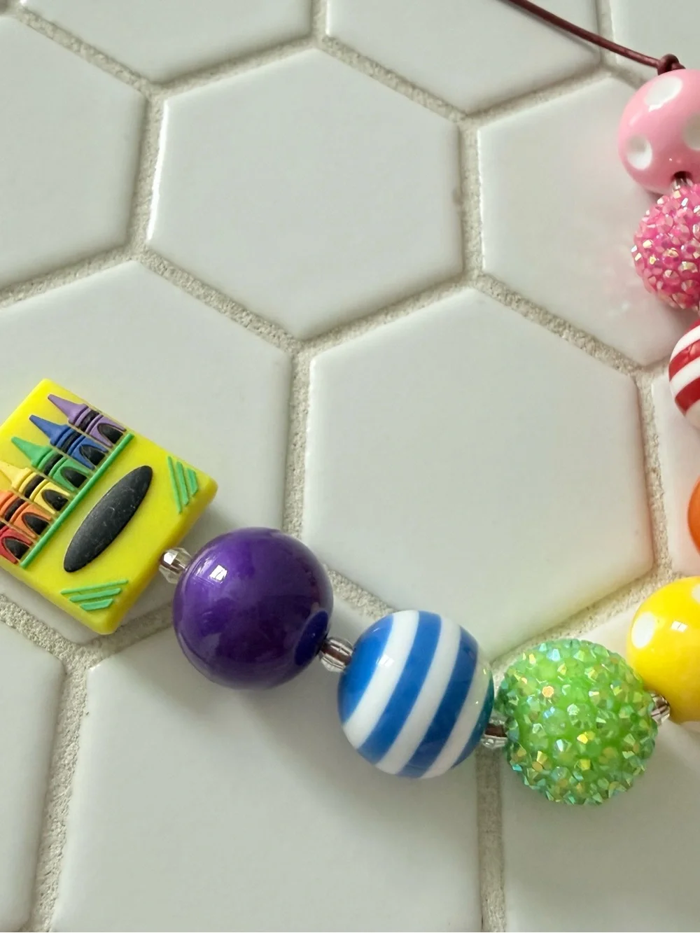Colorful Chunky Bead Necklace with Crayon Tile Accent